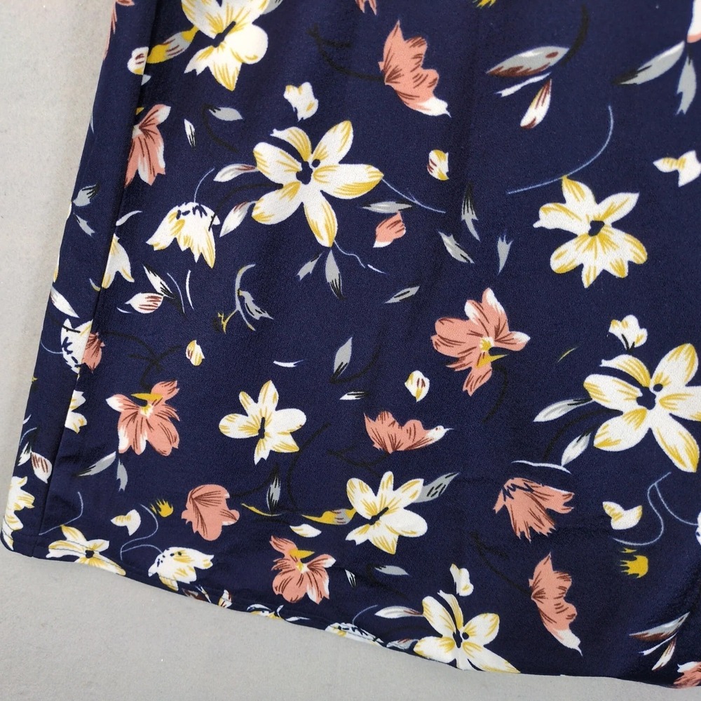 Homeyee Navy Floral Fit & Flare Knee Length Dress Sz M Crochet Lace Waist Panel - Picture 8 of 10